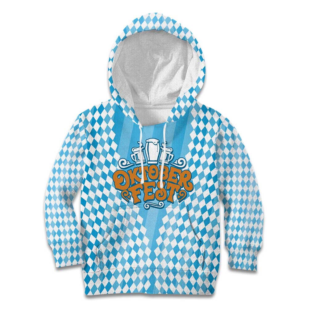 Oktoberfest Kid Hoodie with Beer Glass Illustration Blue White Diamond - Wonder Print Shop