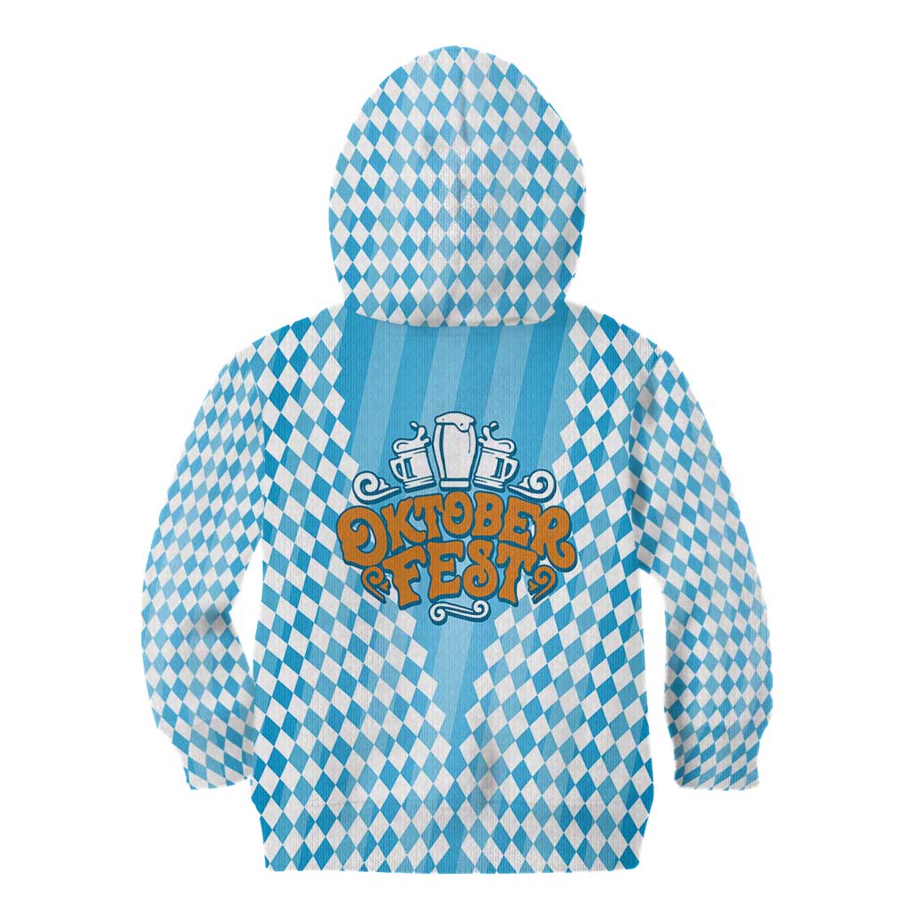 Oktoberfest Kid Hoodie with Beer Glass Illustration Blue White Diamond - Wonder Print Shop