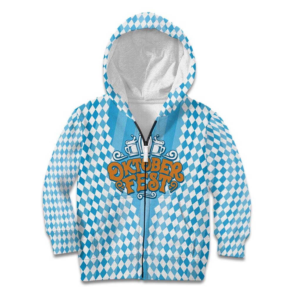 Oktoberfest Kid Hoodie with Beer Glass Illustration Blue White Diamond - Wonder Print Shop