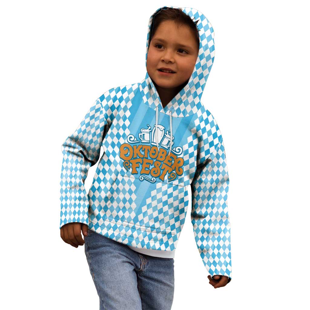 Oktoberfest Kid Hoodie with Beer Glass Illustration Blue White Diamond - Wonder Print Shop