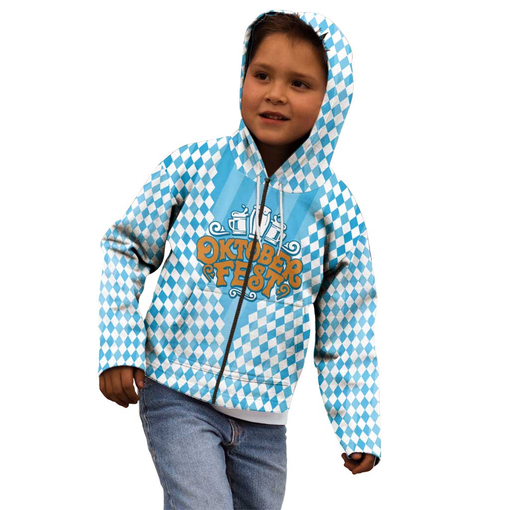 Oktoberfest Kid Hoodie with Beer Glass Illustration Blue White Diamond - Wonder Print Shop