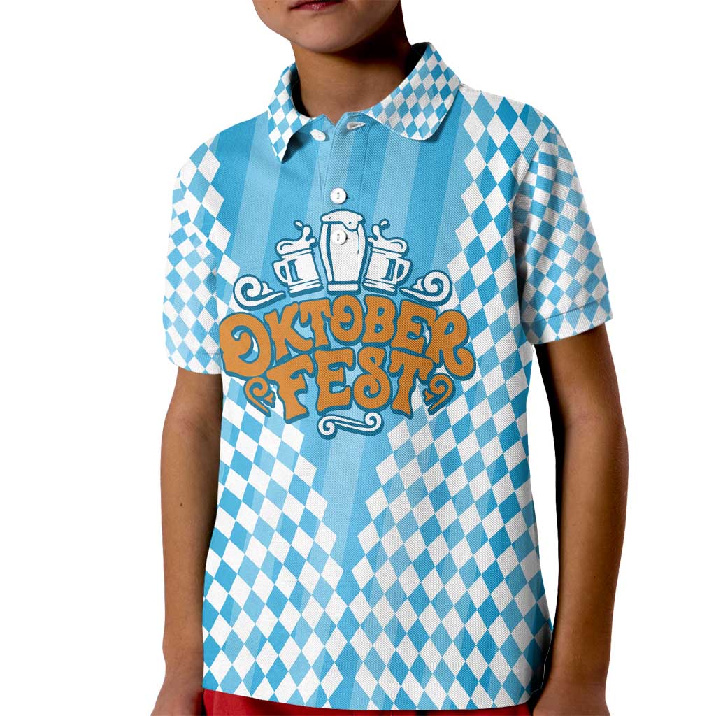 Oktoberfest Kid Polo Shirt with Beer Glass Illustration Blue White Diamond - Wonder Print Shop