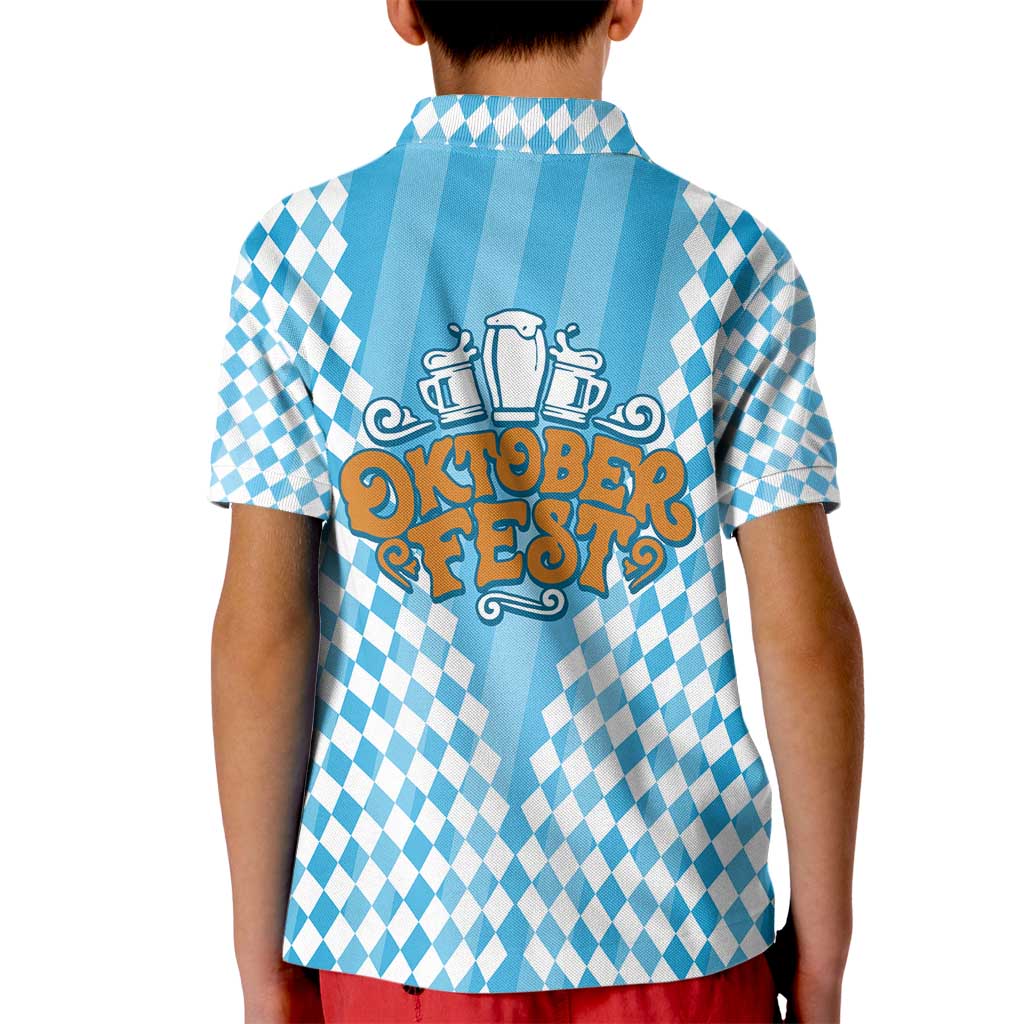 Oktoberfest Kid Polo Shirt with Beer Glass Illustration Blue White Diamond - Wonder Print Shop