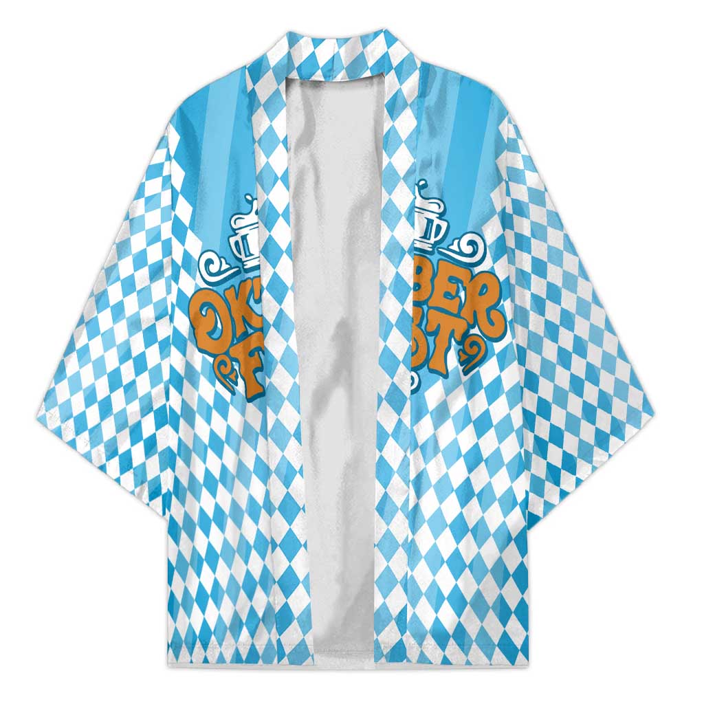 Oktoberfest Kimono with Beer Glass Illustration Blue White Diamond - Wonder Print Shop