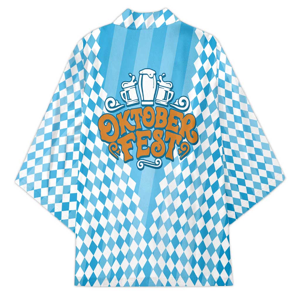 Oktoberfest Kimono with Beer Glass Illustration Blue White Diamond - Wonder Print Shop