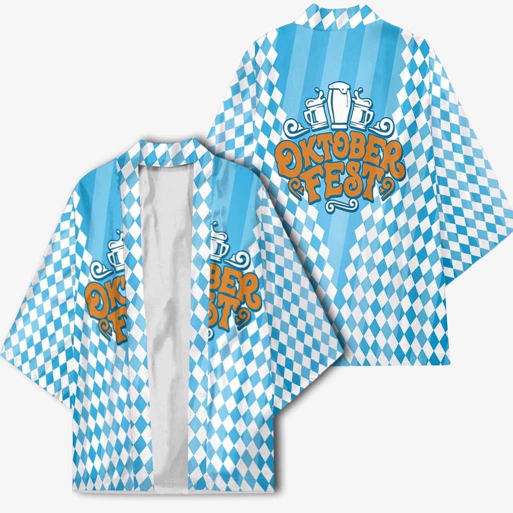 Oktoberfest Kimono with Beer Glass Illustration Blue White Diamond - Wonder Print Shop
