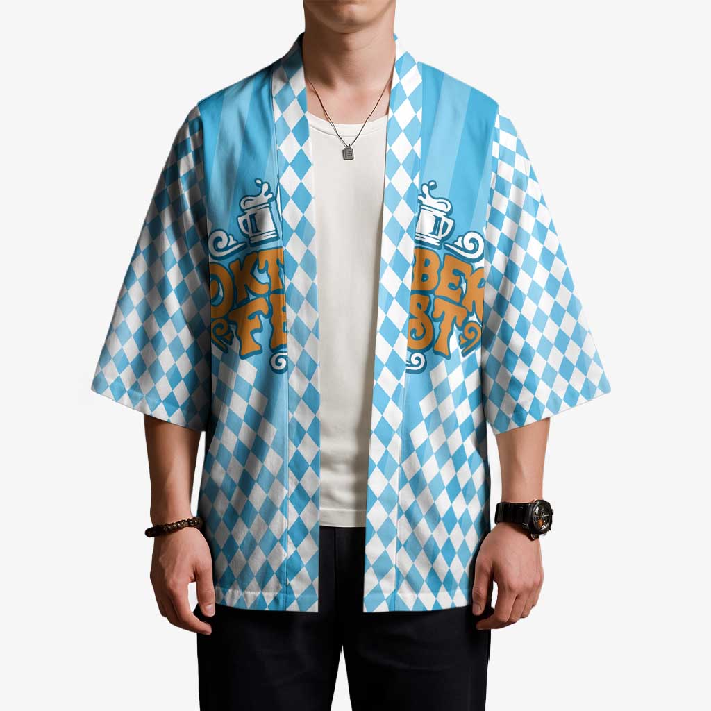Oktoberfest Kimono with Beer Glass Illustration Blue White Diamond - Wonder Print Shop