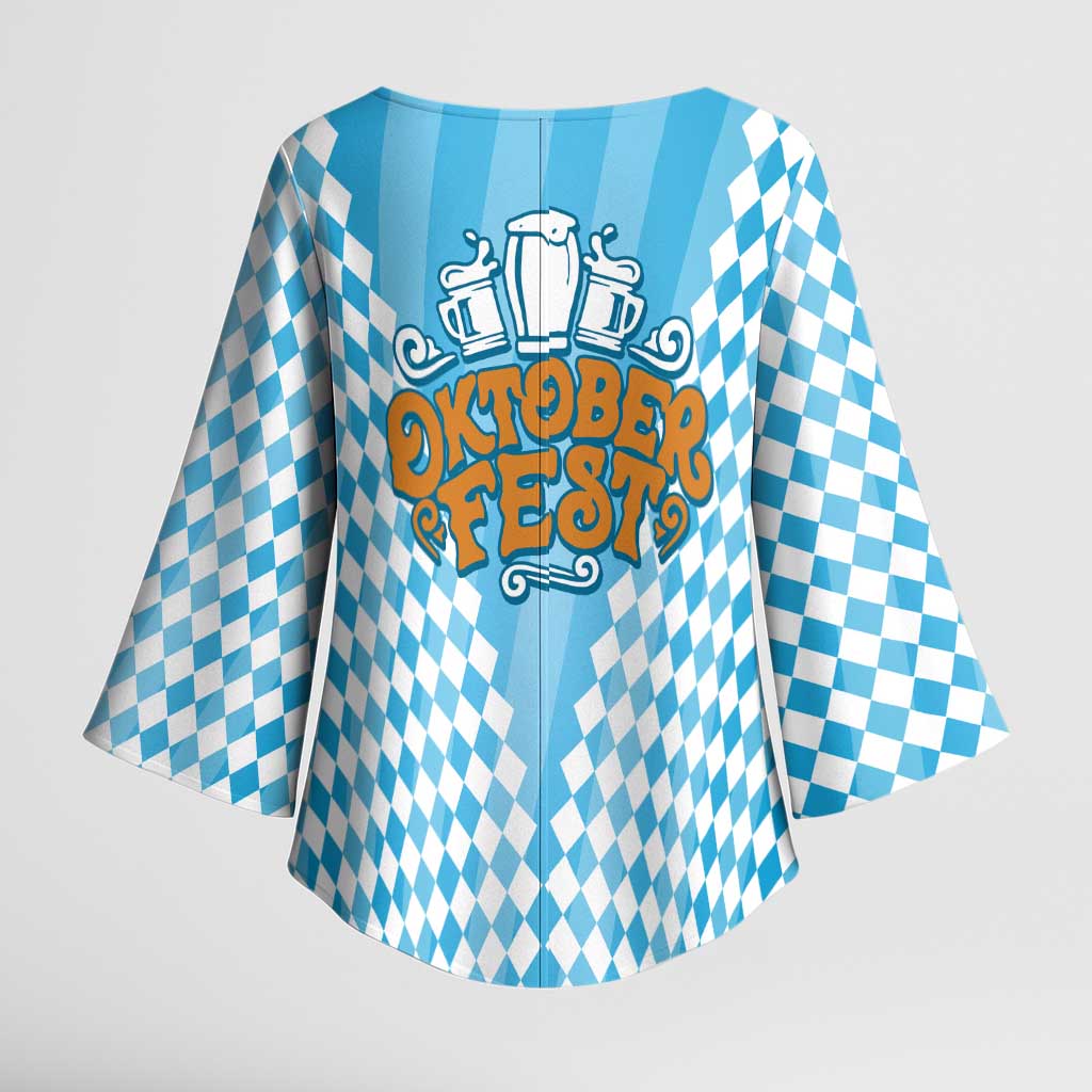 Oktoberfest Kimono Sleeve Blouse with Beer Glass Illustration Blue White Diamond - Wonder Print Shop