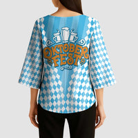 Oktoberfest Kimono Sleeve Blouse with Beer Glass Illustration Blue White Diamond - Wonder Print Shop