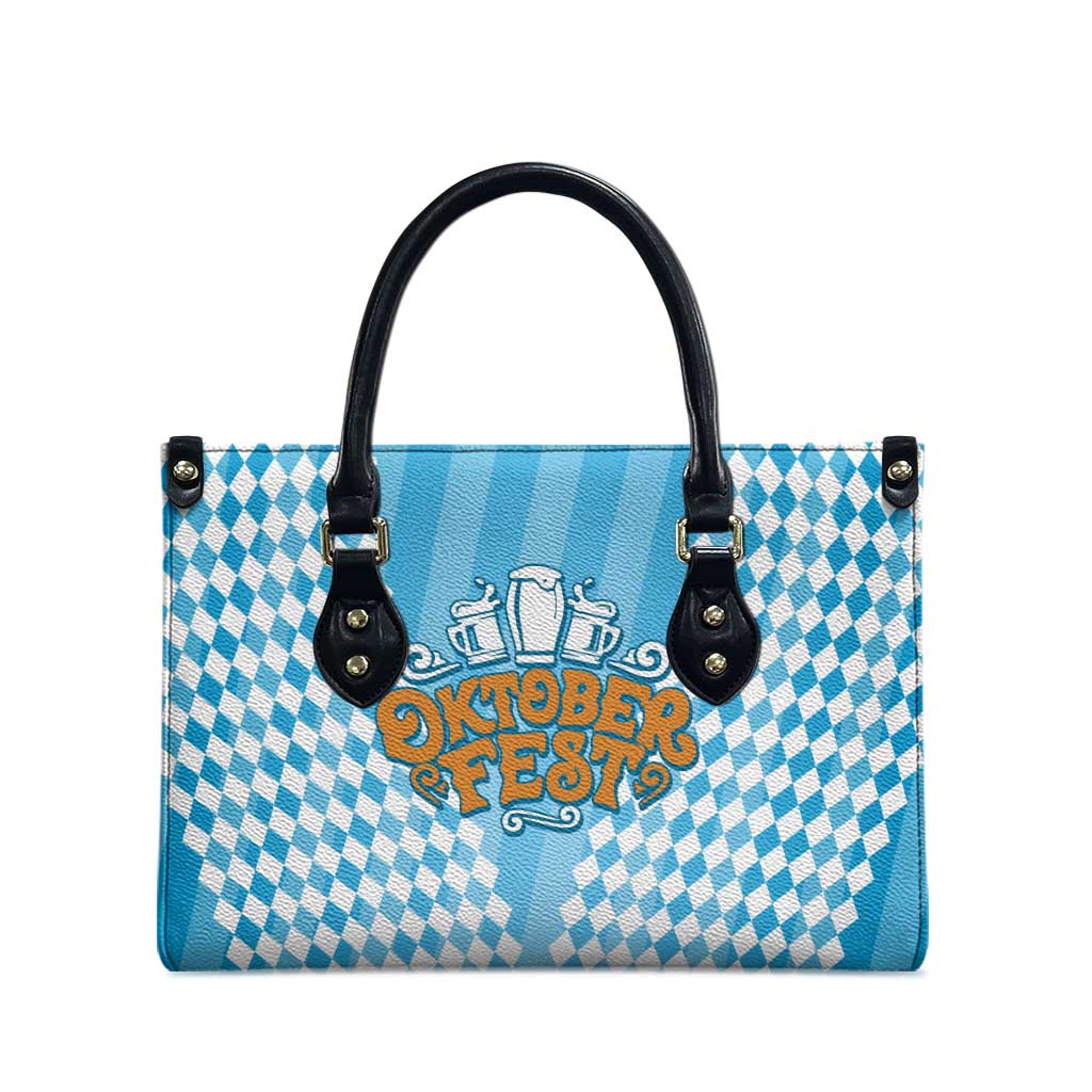 Oktoberfest Leather Bag with Beer Glass Illustration Blue White Diamond - Wonder Print Shop