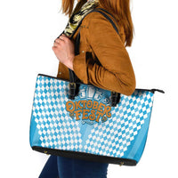 Oktoberfest Leather Tote Bag with Beer Glass Illustration Blue White Diamond - Wonder Print Shop
