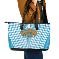 Oktoberfest Leather Tote Bag with Beer Glass Illustration Blue White Diamond - Wonder Print Shop