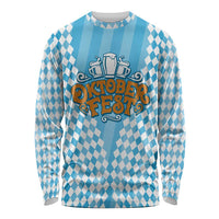 Oktoberfest Long Sleeve Shirt with Beer Glass Illustration Blue White Diamond - Wonder Print Shop