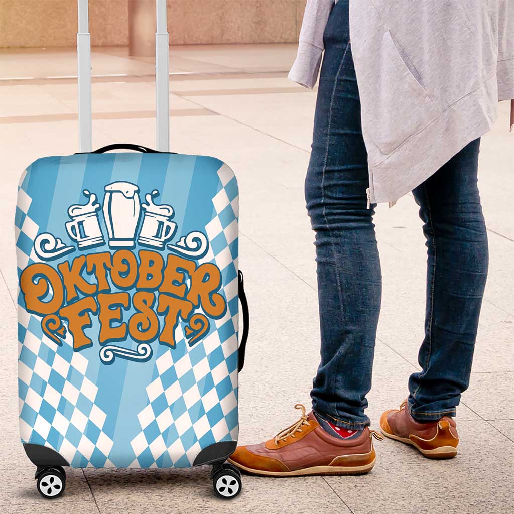 Oktoberfest Luggage Cover with Beer Glass Illustration Blue White Diamond - Wonder Print Shop