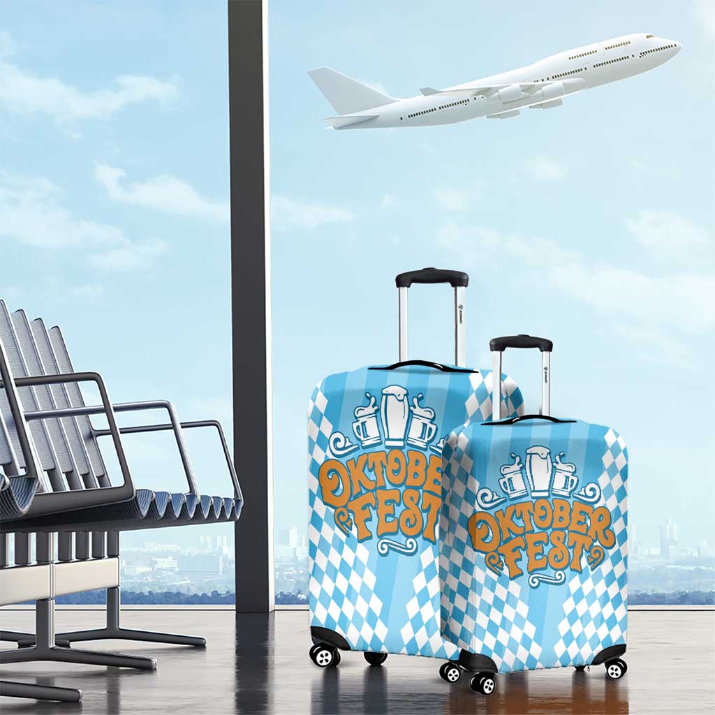 Oktoberfest Luggage Cover with Beer Glass Illustration Blue White Diamond - Wonder Print Shop