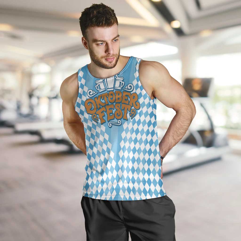 Oktoberfest Men Tank Top with Beer Glass Illustration Blue White Diamond - Wonder Print Shop