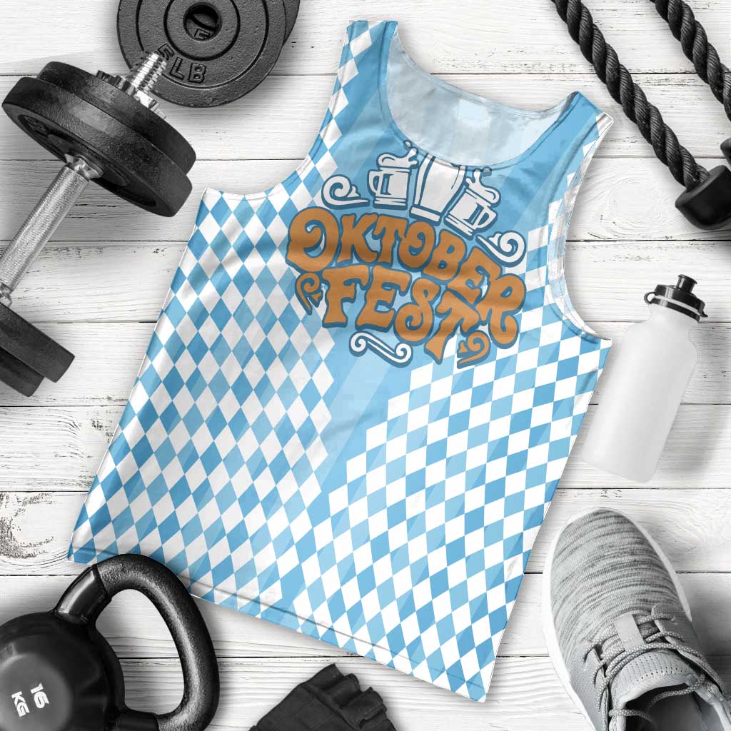 Oktoberfest Men Tank Top with Beer Glass Illustration Blue White Diamond - Wonder Print Shop
