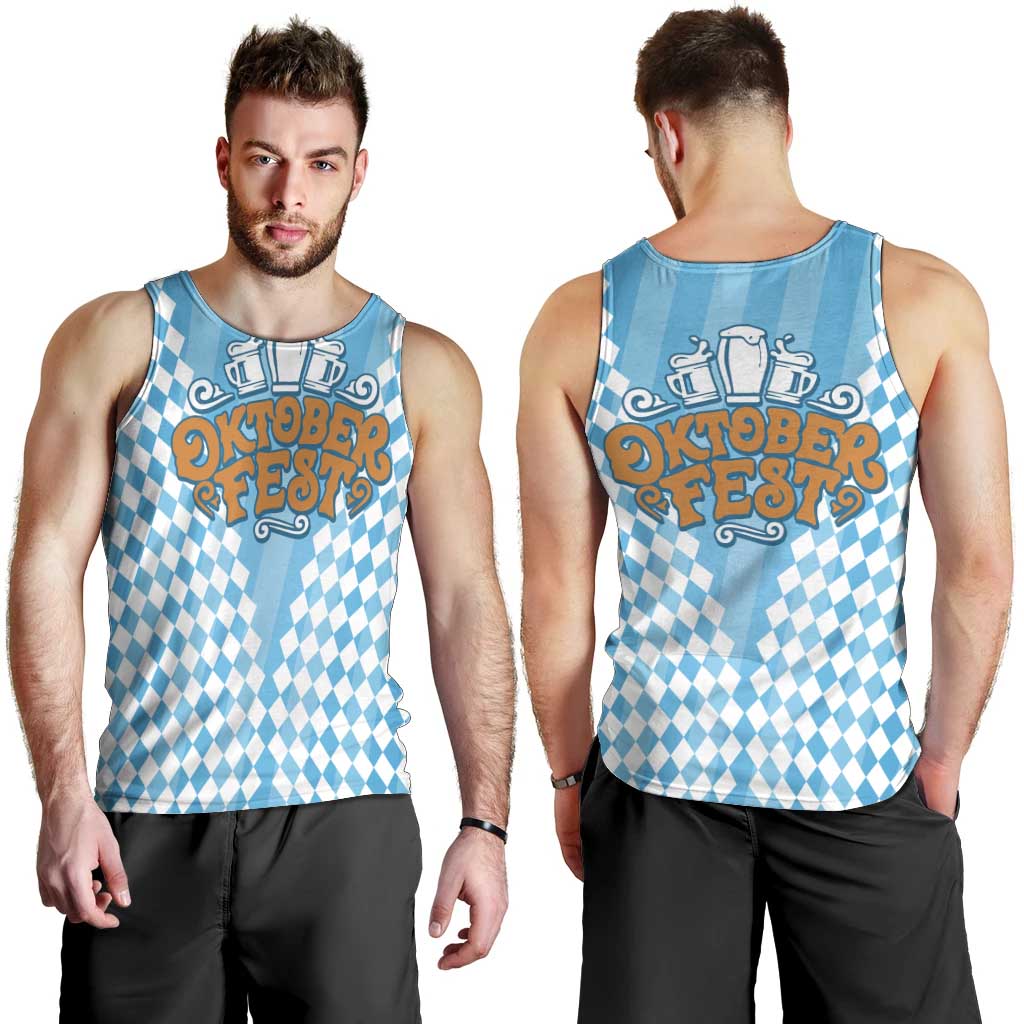 Oktoberfest Men Tank Top with Beer Glass Illustration Blue White Diamond - Wonder Print Shop