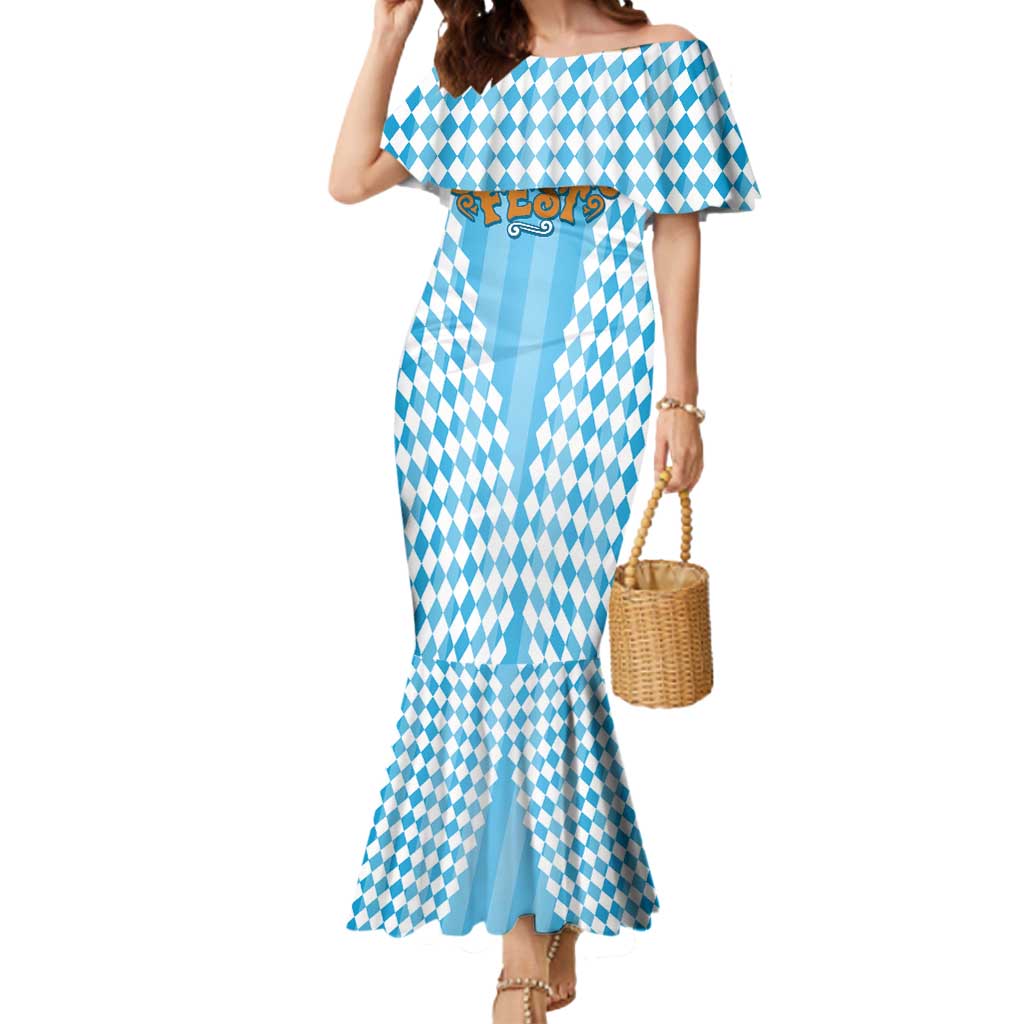 Oktoberfest Mermaid Dress with Beer Glass Illustration Blue White Diamond - Wonder Print Shop