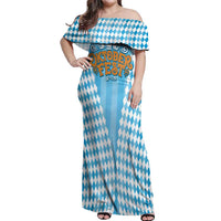 Oktoberfest Off Shoulder Maxi Dress with Beer Glass Illustration Blue White Diamond - Wonder Print Shop