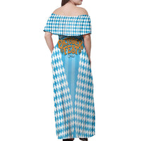 Oktoberfest Off Shoulder Maxi Dress with Beer Glass Illustration Blue White Diamond - Wonder Print Shop