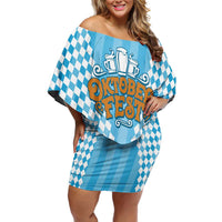 Oktoberfest Off Shoulder Short Dress with Beer Glass Illustration Blue White Diamond - Wonder Print Shop