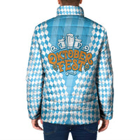 Oktoberfest Padded Jacket with Beer Glass Illustration Blue White Diamond - Wonder Print Shop