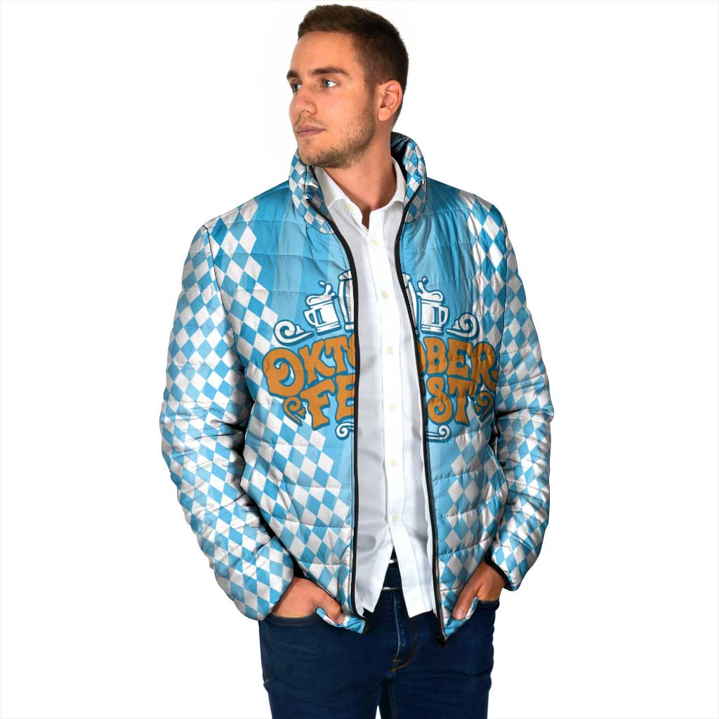 Oktoberfest Padded Jacket with Beer Glass Illustration Blue White Diamond - Wonder Print Shop