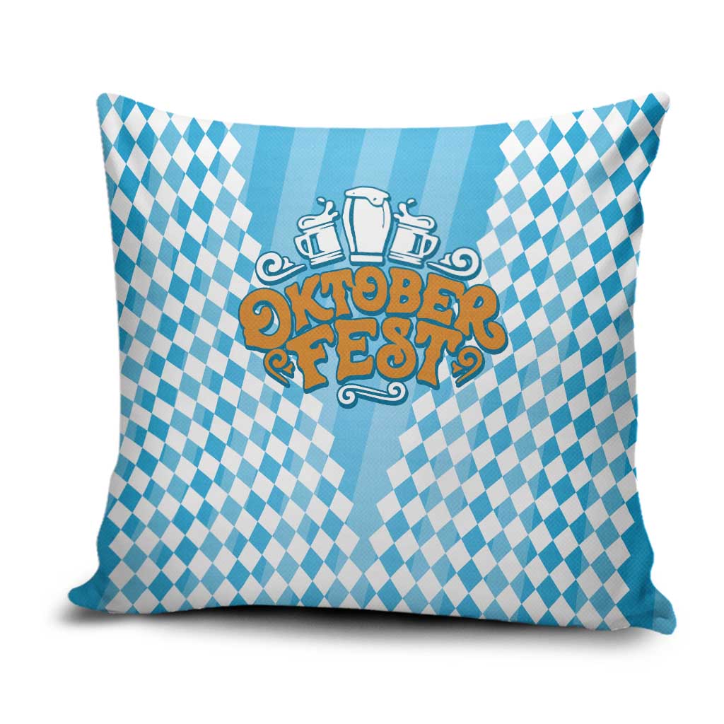 Oktoberfest Pillow Cover with Beer Glass Illustration Blue White Diamond - Wonder Print Shop