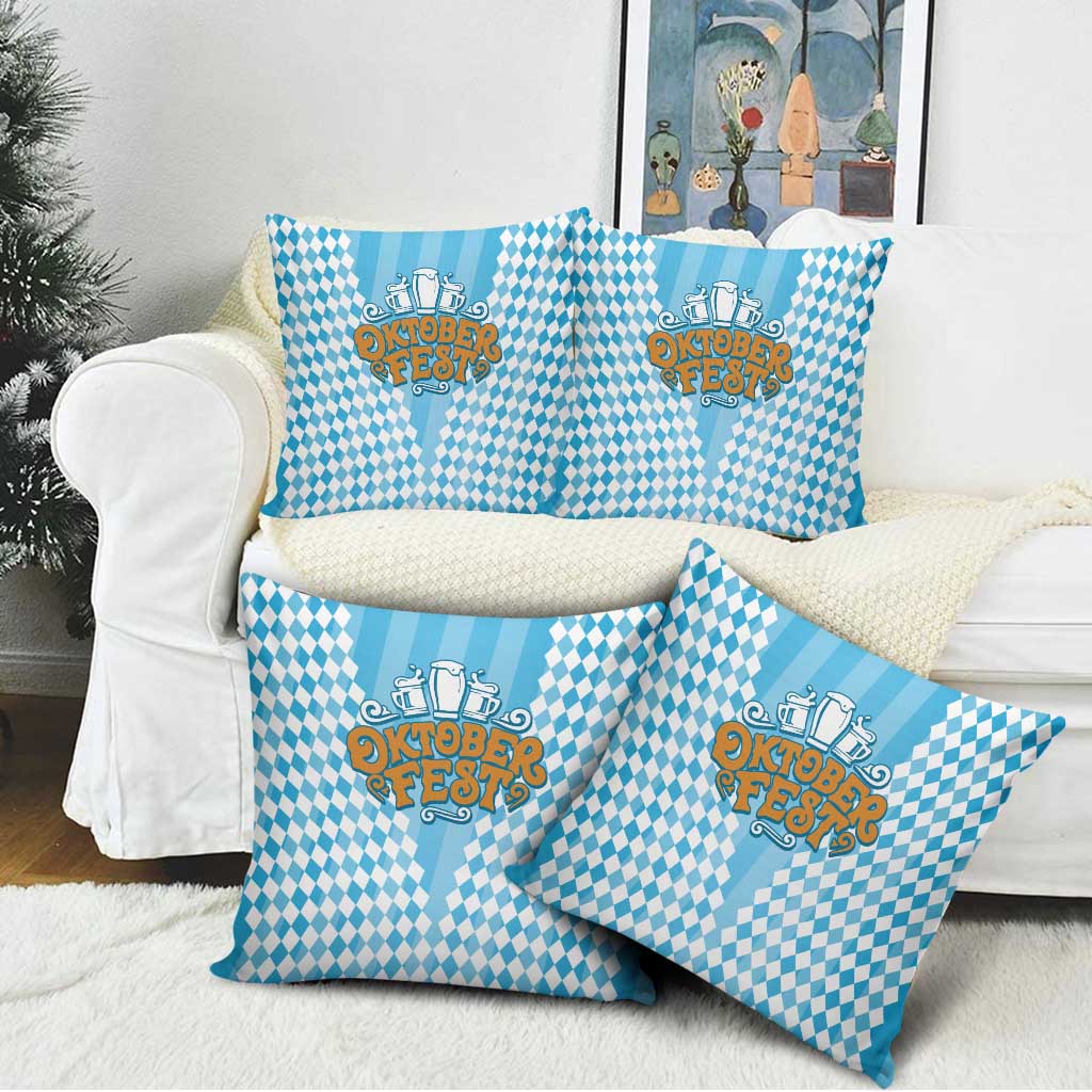 Oktoberfest Pillow Cover with Beer Glass Illustration Blue White Diamond - Wonder Print Shop