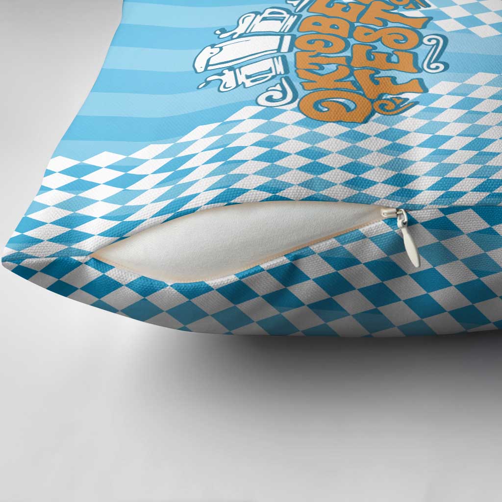 Oktoberfest Pillow Cover with Beer Glass Illustration Blue White Diamond - Wonder Print Shop