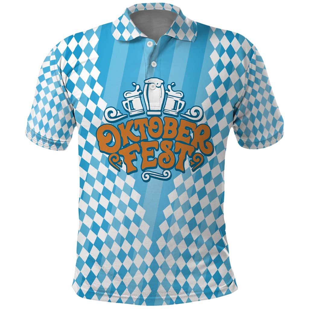 Oktoberfest Polo Shirt with Beer Glass Illustration Blue White Diamond - Wonder Print Shop