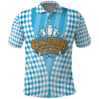 Oktoberfest Polo Shirt with Beer Glass Illustration Blue White Diamond - Wonder Print Shop