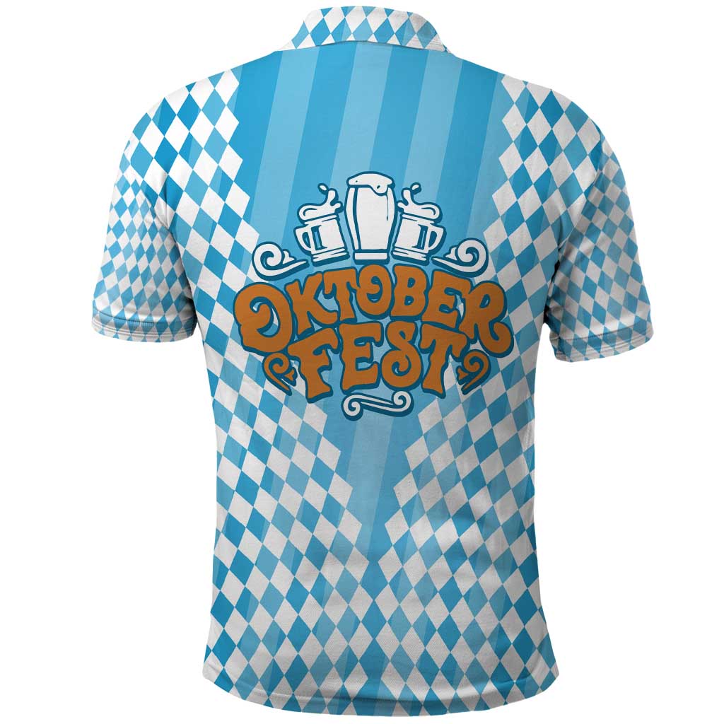 Oktoberfest Polo Shirt with Beer Glass Illustration Blue White Diamond - Wonder Print Shop