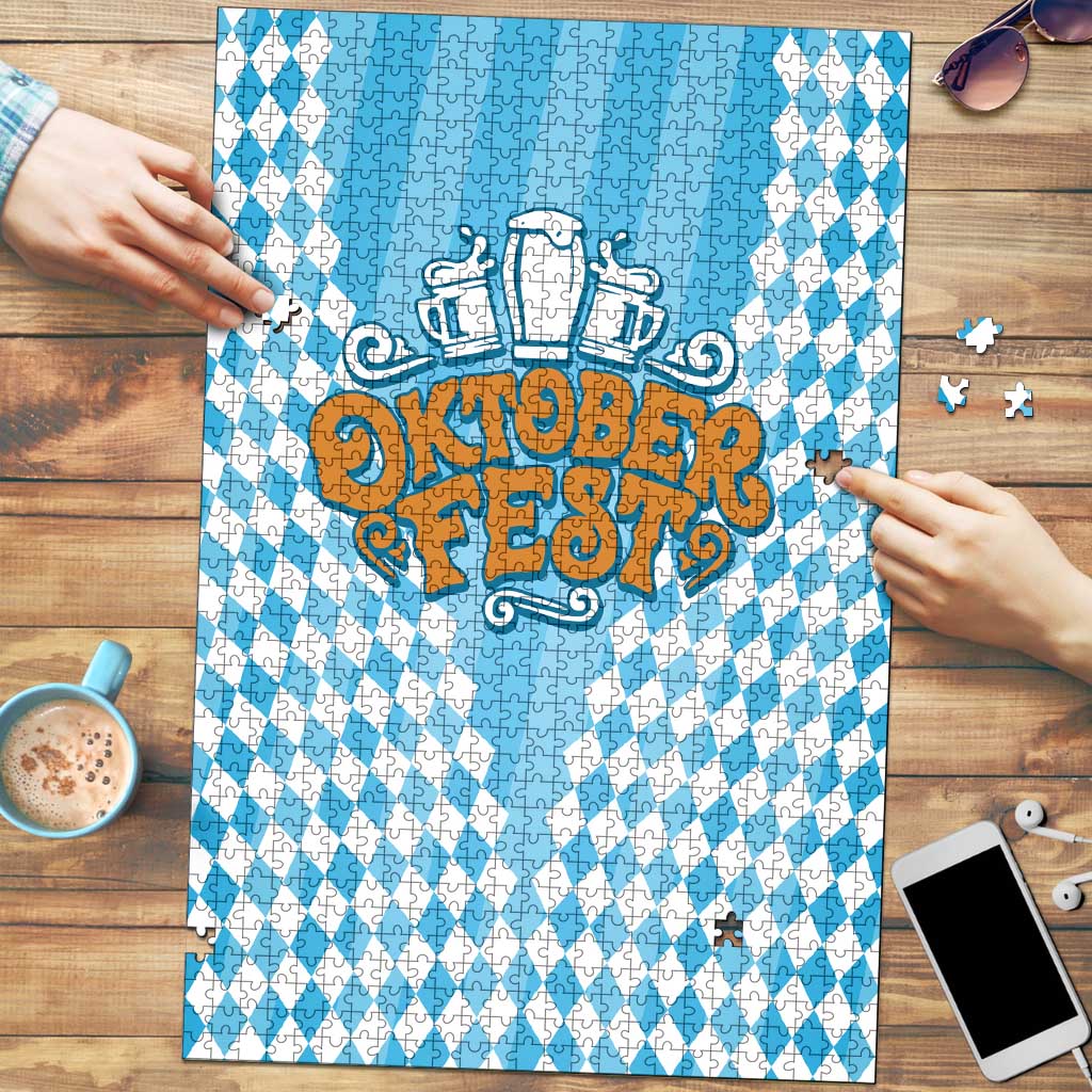 Oktoberfest Puzzle with Beer Glass Illustration Blue White Diamond - Wonder Print Shop