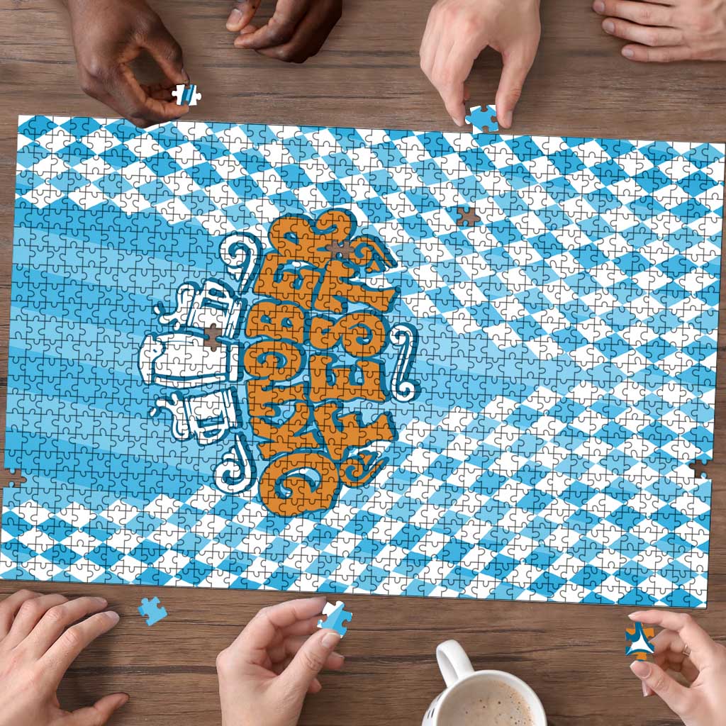 Oktoberfest Puzzle with Beer Glass Illustration Blue White Diamond - Wonder Print Shop