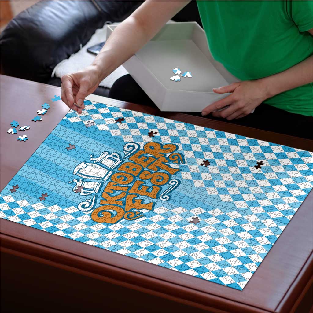 Oktoberfest Puzzle with Beer Glass Illustration Blue White Diamond - Wonder Print Shop