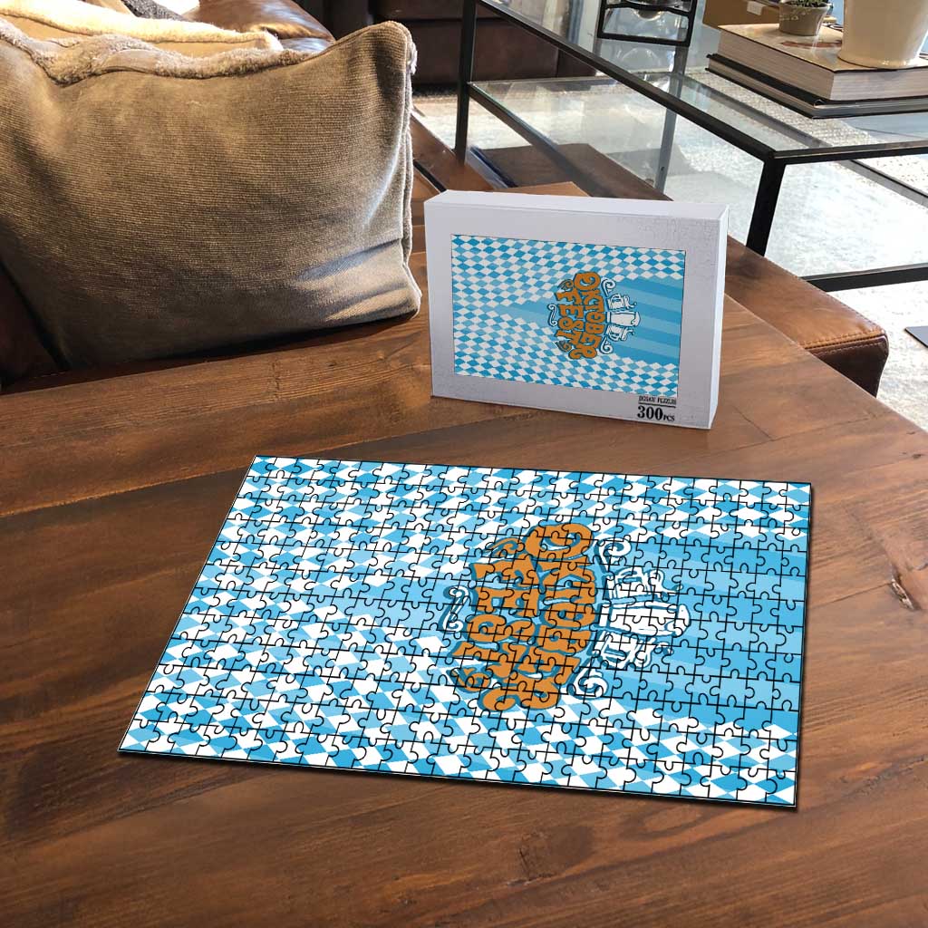 Oktoberfest Puzzle with Beer Glass Illustration Blue White Diamond - Wonder Print Shop