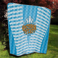 Oktoberfest Quilt with Beer Glass Illustration Blue White Diamond - Wonder Print Shop