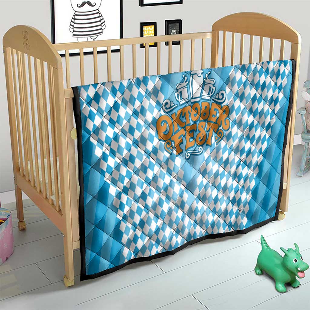 Oktoberfest Quilt with Beer Glass Illustration Blue White Diamond - Wonder Print Shop