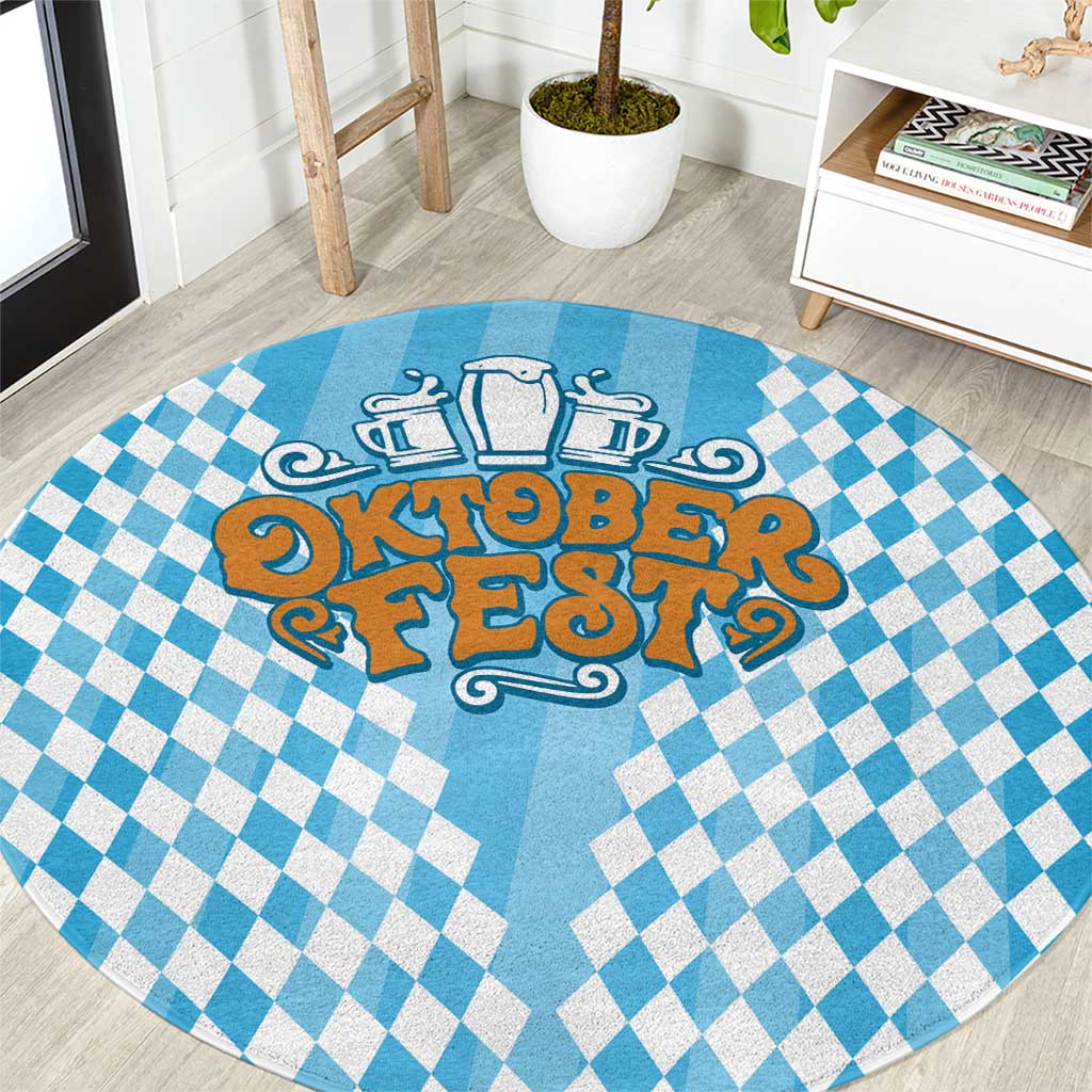 Oktoberfest Round Carpet with Beer Glass Illustration Blue White Diamond - Wonder Print Shop