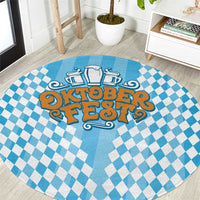 Oktoberfest Round Carpet with Beer Glass Illustration Blue White Diamond - Wonder Print Shop