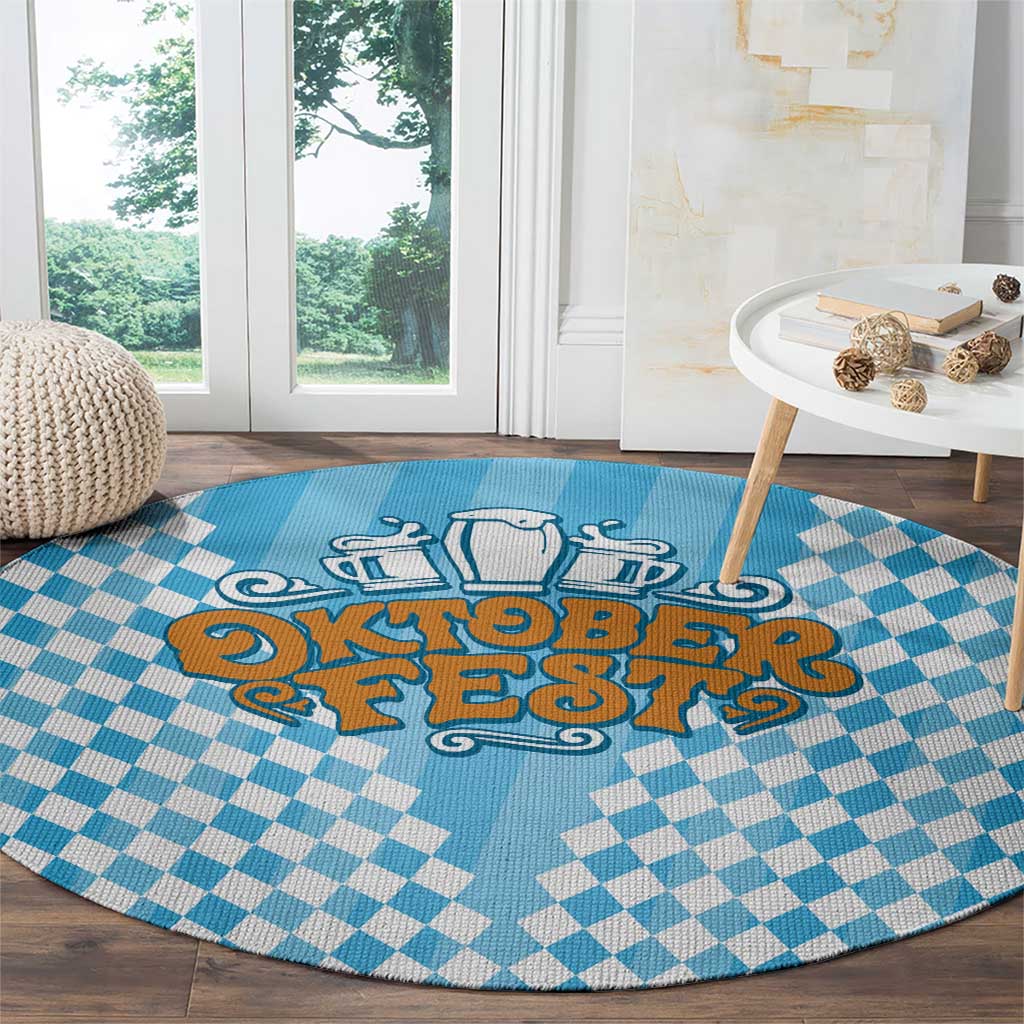 Oktoberfest Round Carpet with Beer Glass Illustration Blue White Diamond - Wonder Print Shop
