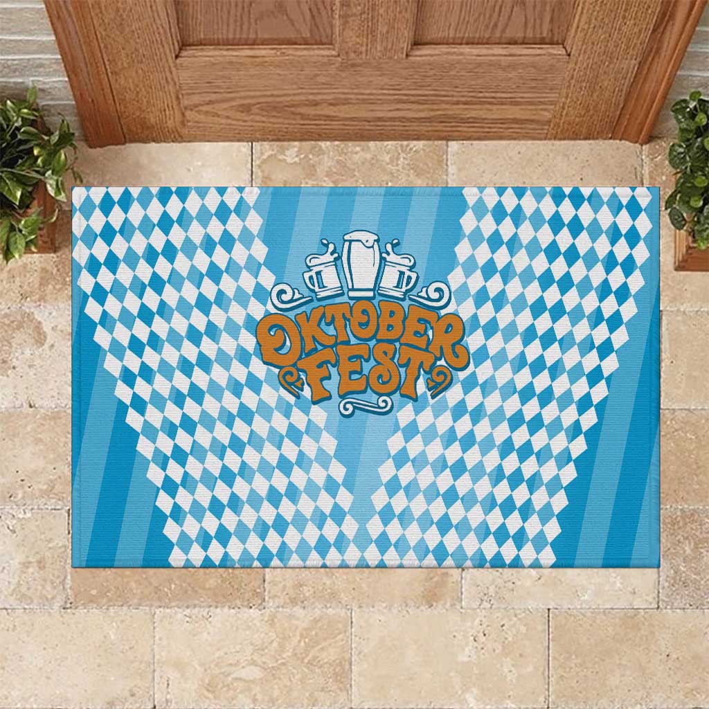 Oktoberfest Rubber Doormat with Beer Glass Illustration Blue White Diamond - Wonder Print Shop