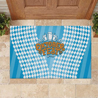 Oktoberfest Rubber Doormat with Beer Glass Illustration Blue White Diamond - Wonder Print Shop