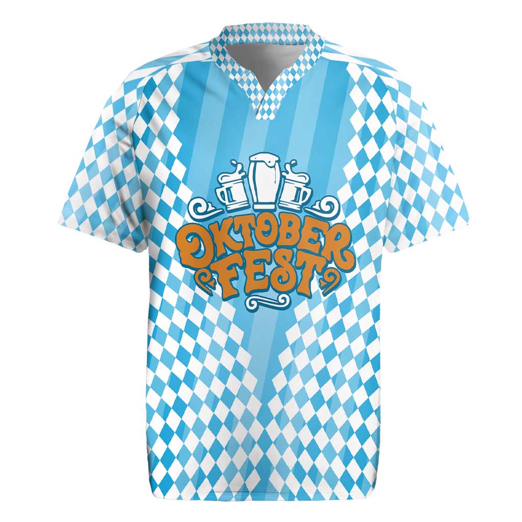 Oktoberfest Rugby Jersey with Beer Glass Illustration Blue White Diamond - Wonder Print Shop