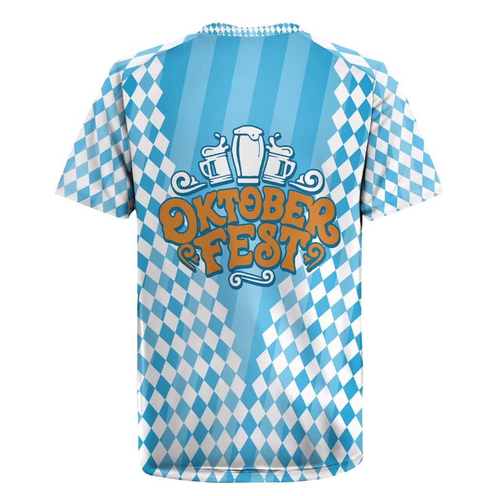 Oktoberfest Rugby Jersey with Beer Glass Illustration Blue White Diamond - Wonder Print Shop