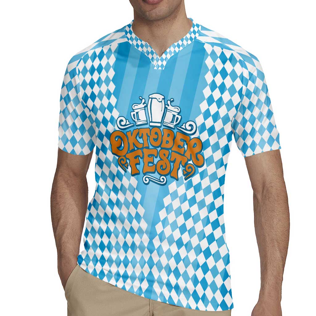 Oktoberfest Rugby Jersey with Beer Glass Illustration Blue White Diamond - Wonder Print Shop
