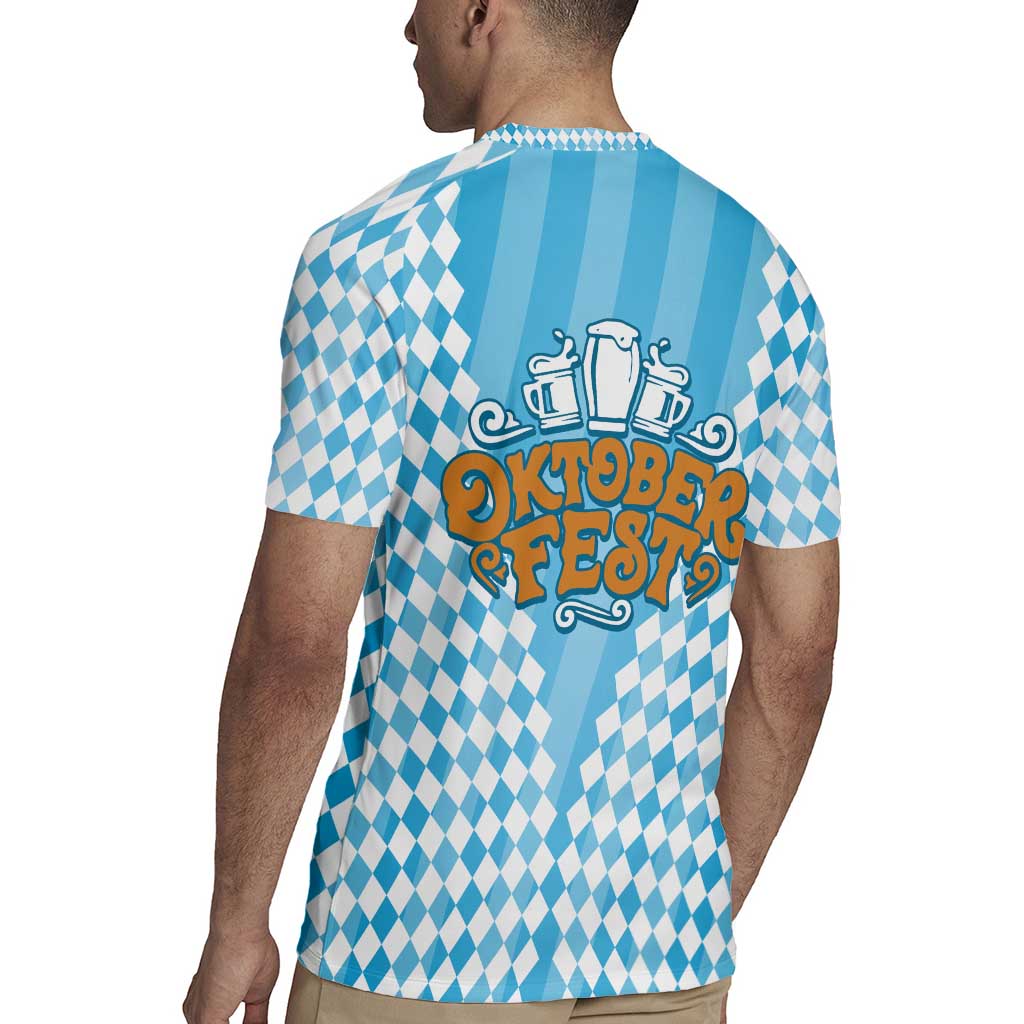 Oktoberfest Rugby Jersey with Beer Glass Illustration Blue White Diamond - Wonder Print Shop