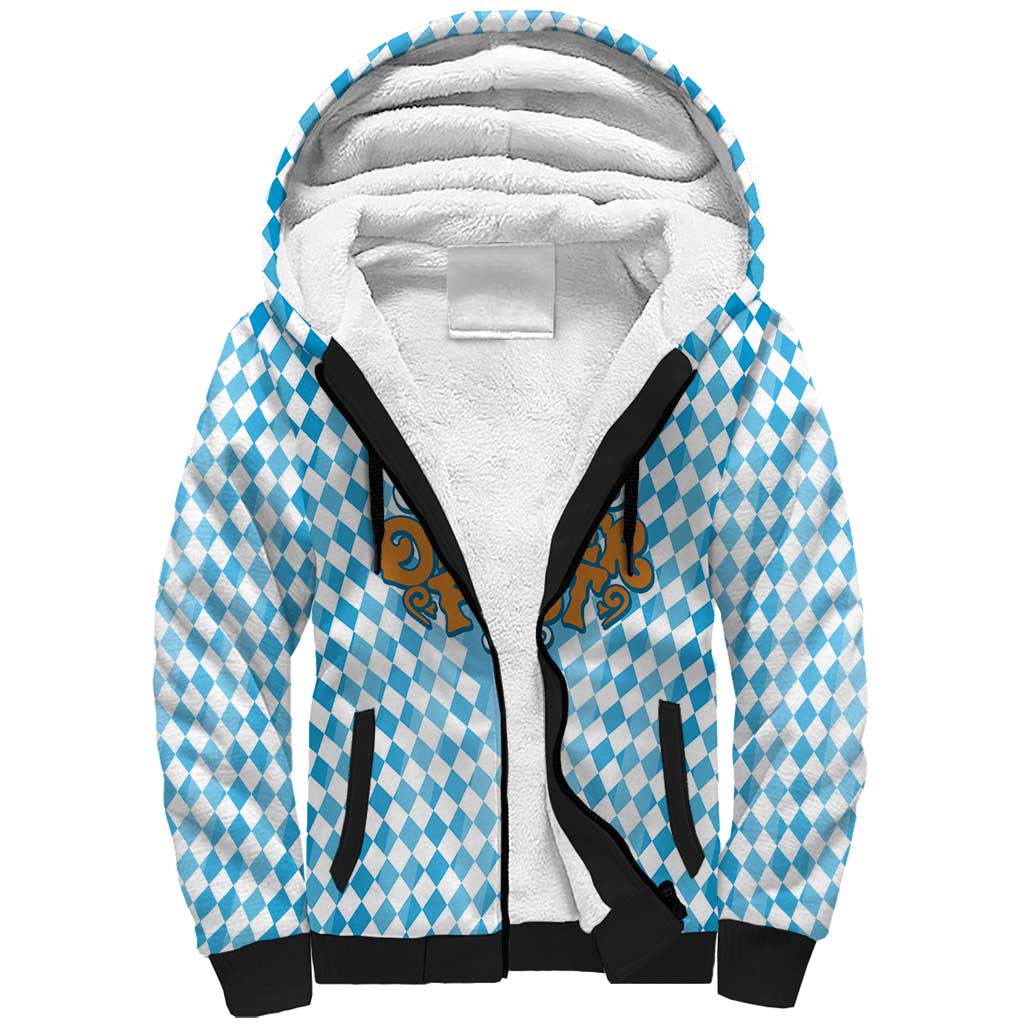 Oktoberfest Sherpa Hoodie with Beer Glass Illustration Blue White Diamond - Wonder Print Shop